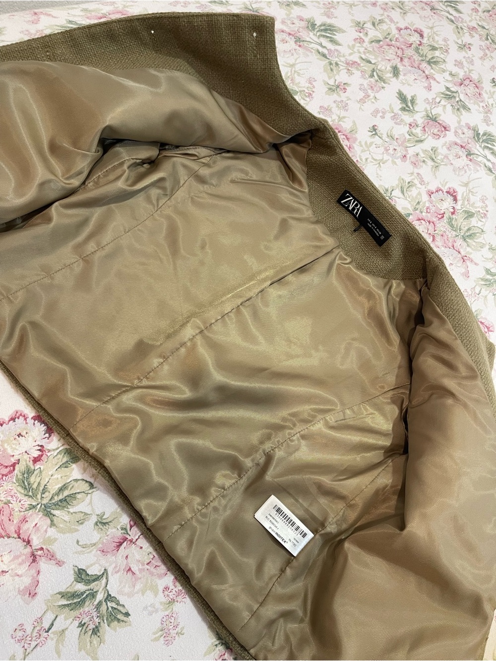 Zara Khaki Textured Cropped Jacket with Satin Lining - Picture 4 of 4